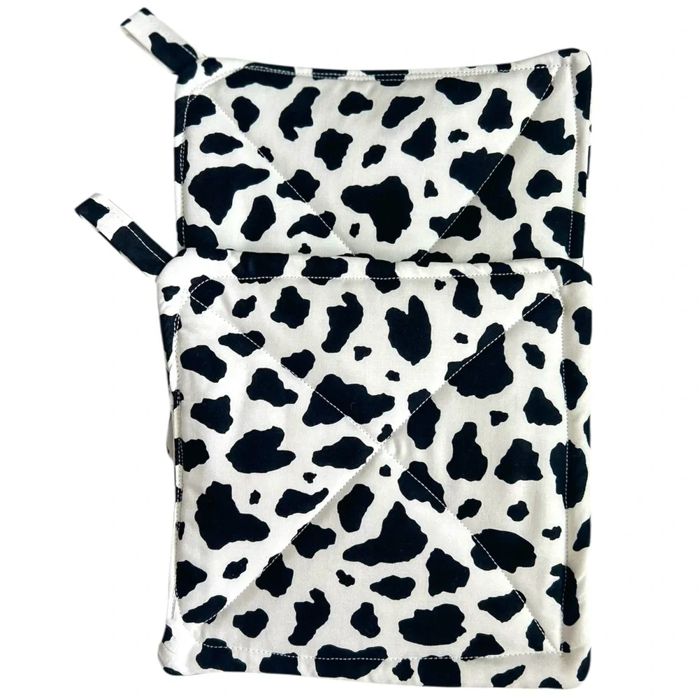 Hand Crafted Colorful Cow Print Fabric 100% Cotton Potholders Trivet Hot Mats